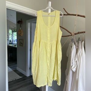 Beaton linen gather midi dress in lemon 🍋